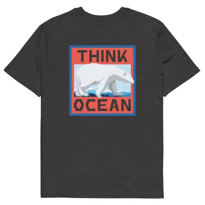 Anchor & Crew Heather Black Think Ocean Polar Bear Pixel Art Organic Cotton T-shirt - Men