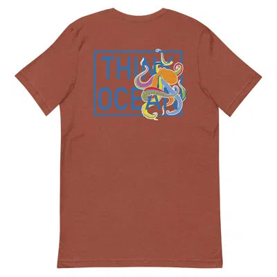 Anchor & Crew Heather Clay Red Think Ocean Octopus Fluorescence Cotton Embroidered T-shirt - Women In Brown
