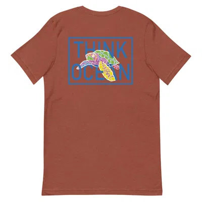 Anchor & Crew Heather Clay Red Think Ocean Turtle Fluorescence Cotton Embroidered T-shirt - Men In Brown