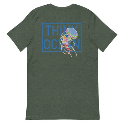 Anchor & Crew Heather Forest Green Think Ocean Jellyfish Fluorescence Cotton Embroidered T-shirt - Men