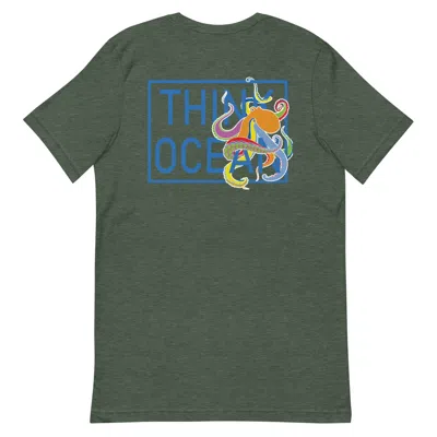 Anchor & Crew Heather Forest Green Think Ocean Octopus Fluorescence Cotton Embroidered T-shirt - Women