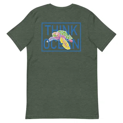 Anchor & Crew Heather Forest Green Think Ocean Turtle Fluorescence Cotton Embroidered T-shirt - Women