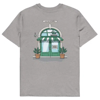 Anchor & Crew Heather Grey Gustatory Coffee & Chats Organic Cotton Embroidered T-shirt - Women In Gray