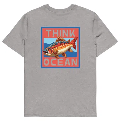 Anchor & Crew Heather Grey Think Ocean Fish Pixel Art Organic Cotton T-shirt - Men In Gray