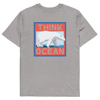 Anchor & Crew Heather Grey Think Ocean Polar Bear Pixel Art Organic Cotton T-shirt - Women In Gray