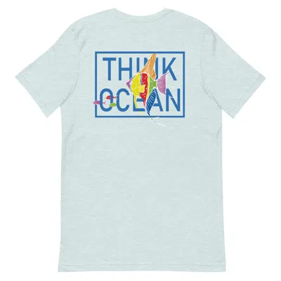 Anchor & Crew Heather Ice Blue Think Ocean Fish Fluorescence Cotton Embroidered T-shirt - Women