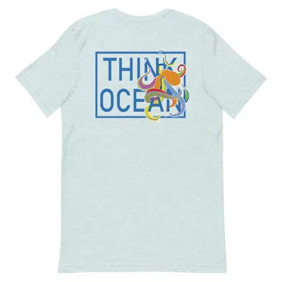 Anchor & Crew Heather Ice Blue Think Ocean Octopus Fluorescence Cotton Embroidered T-shirt - Women