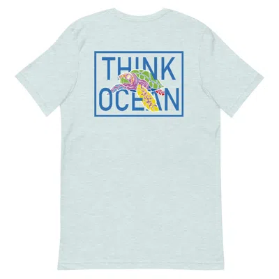 Anchor & Crew Heather Ice Blue Think Ocean Turtle Fluorescence Cotton Embroidered T-shirt - Men