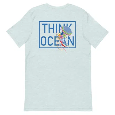 Anchor & Crew Ice Blue Think Ocean Jellyfish Fluorescence Cotton Embroidered T-shirt - Women