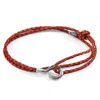 Anchor & Crew Men's Amber Red Charles Silver & Braided Leather Skinny Bracelet In Red