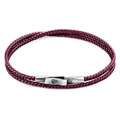 Anchor & Crew Men's Aubergine Purple Liverpool Silver & Rope Bracelet