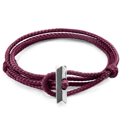 Anchor & Crew Men's Aubergine Purple Oxford Silver & Rope Bracelet