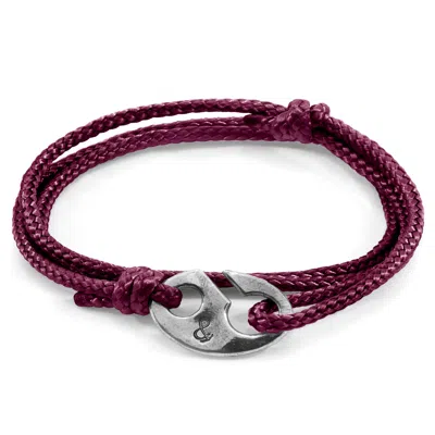 Anchor & Crew Men's Aubergine Purple Windsor Silver & Rope Bracelet