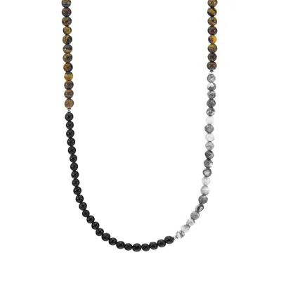 Anchor & Crew Men's Black Onyx, Grey Jasper & Brown Tigers Eye Isaac Silver & Stone Skinny Necklace X Wrap Bracele