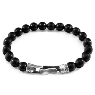 Anchor & Crew Men's Black Onyx Nachi Silver & Stone Beaded Bracelet