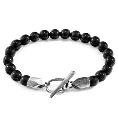 Anchor & Crew Men's Black Onyx Tinago Silver & Stone Beaded Bracelet
