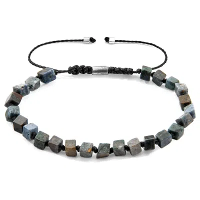 Anchor & Crew Men's Blue Dumortierite Ralph Silver & Stone Skinny Macrame Bracelet