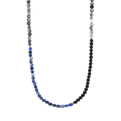 Anchor & Crew Men's Blue Sodalite, Black Onyx & Grey Jasper Isaac Silver & Stone Skinny Necklace X Wrap Bracelet
