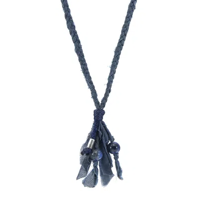 Anchor & Crew Men's Blue Sodalite Marcus Silver, Stone & Braided Cotton Voile Skinny Necklace X Wrap Bracelet