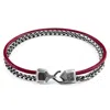 Anchor & Crew Men's Bordeaux Red Bowspirit Mast Silver & Round Leather Bracelet In Red