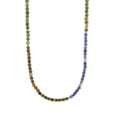 Anchor & Crew Men's Brown Tigers Eye, Blue Sodalite & Green Jade Isaac Silver & Stone Skinny Necklace X Wrap Brace