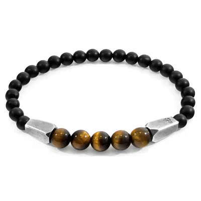 Anchor & Crew Men's Brown Tigers Eye Hukou Silver & Stone Bracelet