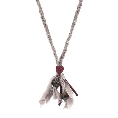 Anchor & Crew Men's Brown Tigers Eye Marcus Silver, Stone & Braided Cotton Voile Skinny Necklace X Wrap Bracelet