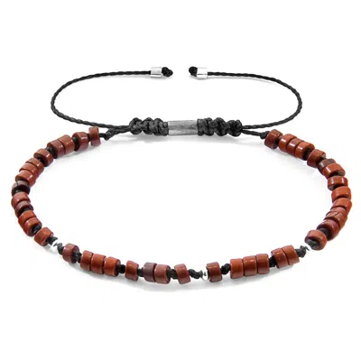 Anchor & Crew Men's Brown Turquoise Percy Silver & Stone Skinny Macrame Bracelet