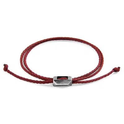 Anchor & Crew Men's Burgundy Red Edward Silver & Rope Skinny Bracelet