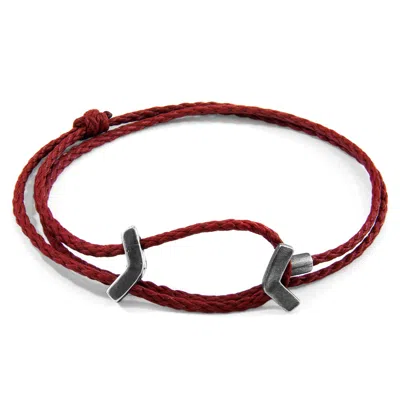 Anchor & Crew Men's Burgundy Red William Silver & Rope Skinny Bracelet