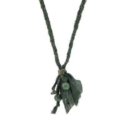 Anchor & Crew Men's Green Jade Marcus Silver, Stone & Braided Cotton Voile Skinny Necklace X Wrap Bracelet
