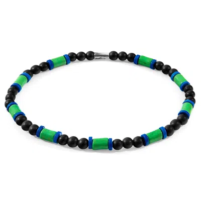 Anchor & Crew Men's Green Turquoise, Blue Agate & Black Ebony Wood Samuel Silver & Stone Skinny Bracelet