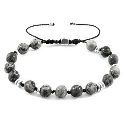 Anchor & Crew Men's Grey Jasper Agaya Silver & Stone Beaded Macrame Bracelet In Gray
