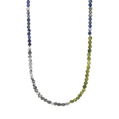 Anchor & Crew Men's Grey Jasper, Green Jade & Blue Sodalite Isaac Silver & Stone Skinny Necklace X Wrap Bracelet In Gray