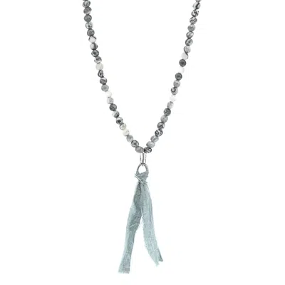 Anchor & Crew Men's Grey Jasper Luke Silver, Stone & Cotton Voile Skinny Necklace X Wrap Bracelet In Gray
