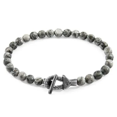 Anchor & Crew Men's Grey Jasper Mantaro Silver & Stone Bracelet In Gray