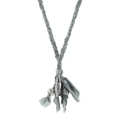 Anchor & Crew Men's Grey Jasper Marcus Silver, Stone & Braided Cotton Voile Skinny Necklace X Wrap Bracelet In Gray