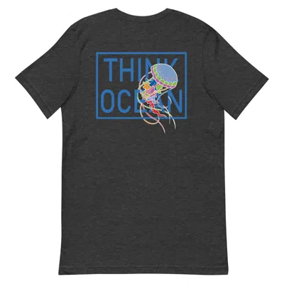 Anchor & Crew Men's Heather Black Think Ocean Jellyfish Fluorescence Cotton Embroidered T-shirt - Women