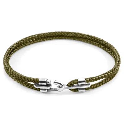 Anchor & Crew Men's Khaki Green Canterbury Silver & Rope Bracelet