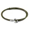 Anchor & Crew Men's Khaki Green Charles Silver & Rope Skinny Bracelet In Green