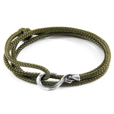 Anchor & Crew Men's Khaki Green Heysham Silver & Rope Bracelet