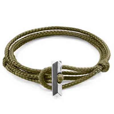 Anchor & Crew Men's Khaki Green Oxford Silver & Rope Bracelet
