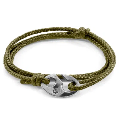 Anchor & Crew Men's Khaki Green Windsor Silver & Rope Bracelet