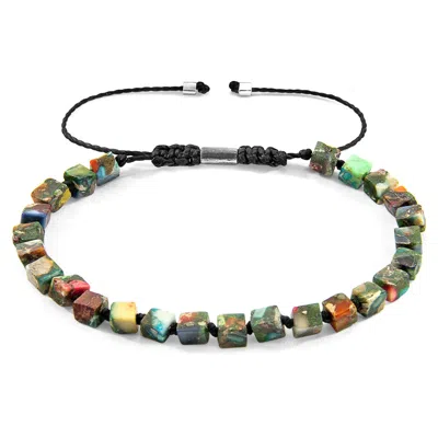 Anchor & Crew Men's Multicoloured Imperial Jasper Ralph Silver & Stone Skinny Macrame Bracelet