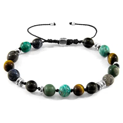 Anchor & Crew Men's Multicoloured Multi Gem Agaya Silver & Stone Beaded Macrame Bracelet In Gray