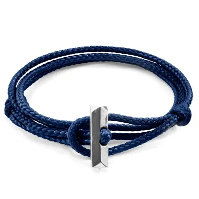 Anchor & Crew Men's Navy Blue Oxford Silver & Rope Bracelet