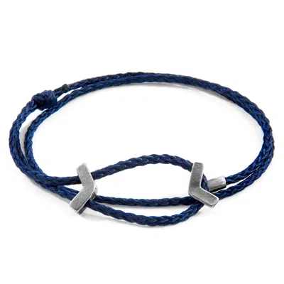 Anchor & Crew Men's Navy Blue William Silver & Rope Skinny Bracelet