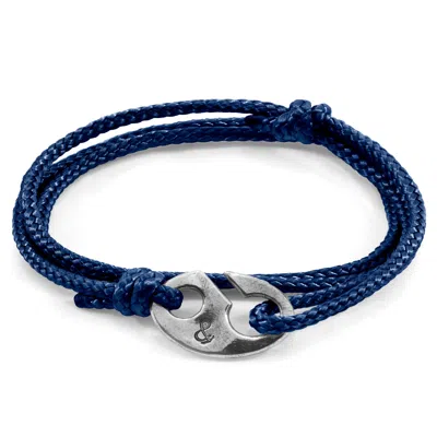 Anchor & Crew Men's Navy Blue Windsor Silver & Rope Bracelet