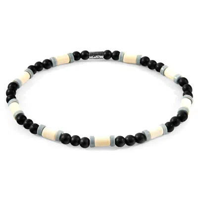 Anchor & Crew Men's Neutrals Off-white Turquoise, Grey Agate & Black Ebony Wood Samuel Silver & Stone Skinny Brace