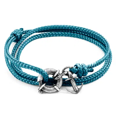 Anchor & Crew Men's Ocean Blue Clyde Anchor Silver & Rope Bracelet